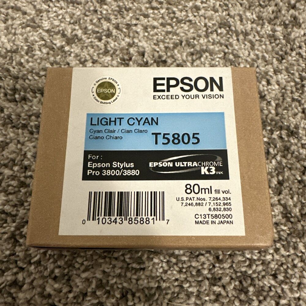 NIB Genuine Epson T5805 Light Cyan K3 80ml Ink Stylus 3800/3880 Exp. 11/2012